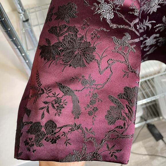 Vintage Silk Box Women's Burgundy Jacquard Asian Print Jacket Size 12 Regal Chic - Picture 7 of 10